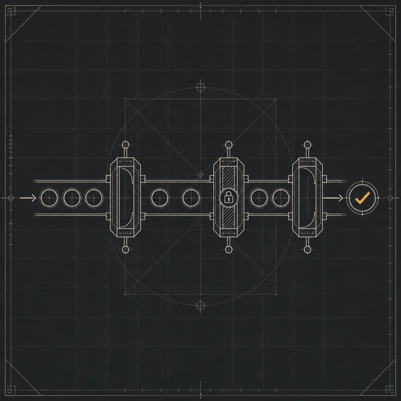 Datasheet schematic of a work-item queue with claim leases, decision gates, and verified-close checkpoints