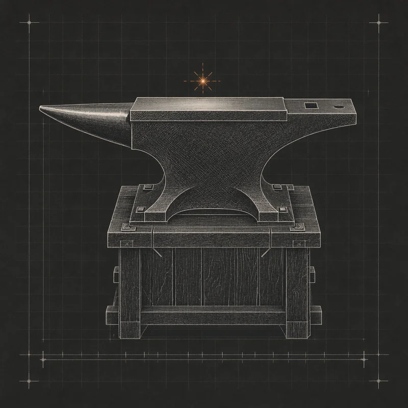 Smithy schematic — a blacksmith anvil with a single amber spark