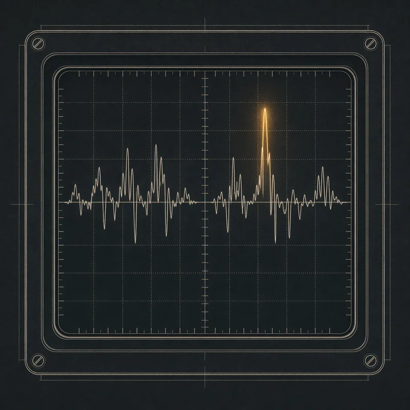 Voice Print schematic — an oscilloscope waveform with amber activity peak